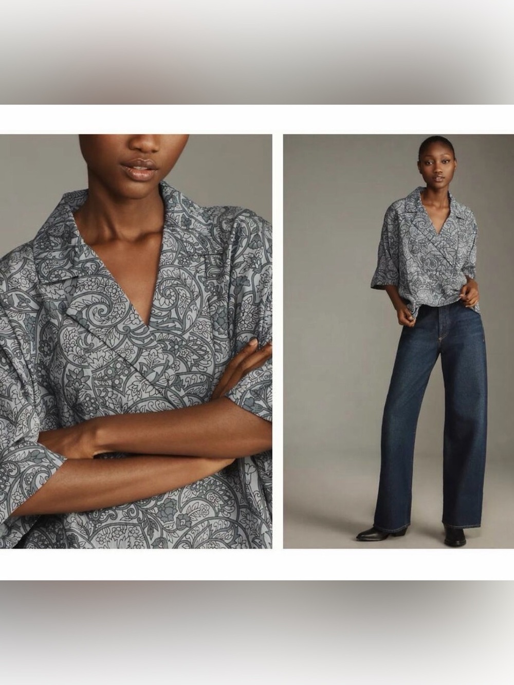 Anthropologie The Dylon Blue Paisley short sleeve wide placket boho top size S
